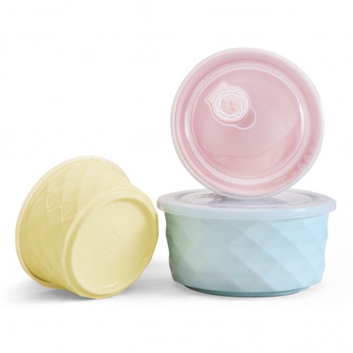 3pcs Colorful Porcelain Sealed Bowls Set Large Soup Salad Bowl Set With Lids