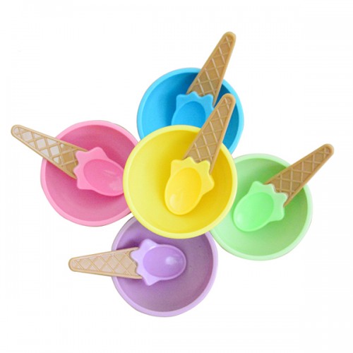 Plastic Children Ice Cream Waffle Cone Bowls Spoons Cups Set