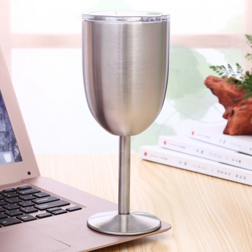 New Fashion Stainless Steel Vacuum Cup Red Wine Cocktail Goblet Creative Gift (Silver)