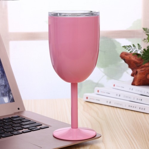 New Fashion Stainless Steel Vacuum Cup Red Wine Cocktail Goblet Creative Gift (Pink)