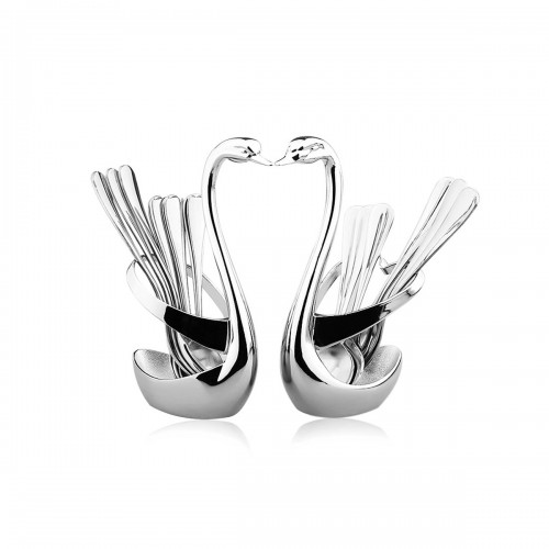 Swan Stainless Steel Fruit Food Fork Spoon Knife Base Holder Set Creative Gift Flatware