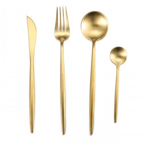 4 Piece Stainless Steel Flatware Set Including Fork Spoons Knife Tableware Golden