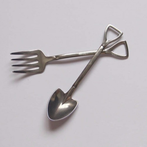 2PCS/Set Stainless Steel Spoon Fork Shovel Shape Dinnerware Farmer Tool Tableware